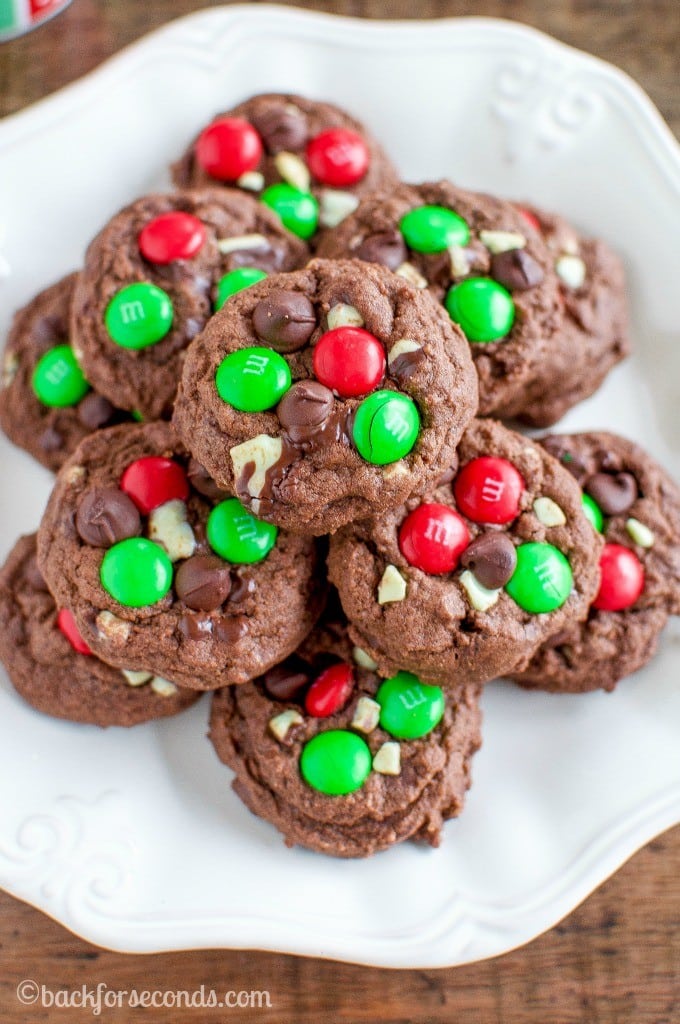 Chocolate Peppermint M and M Cookies - Back for Seconds