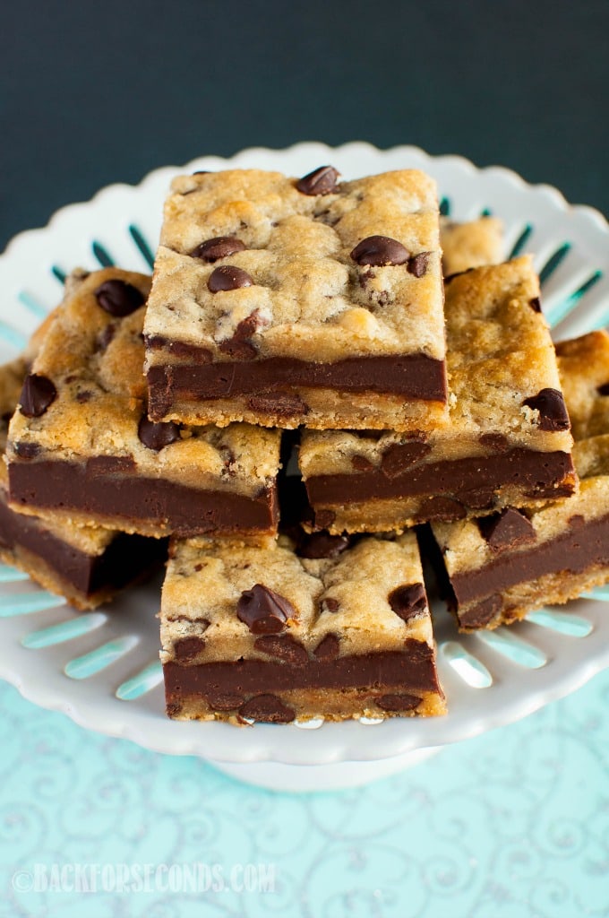 Fudge Stuffed Chocolate Chip Cookie Bars - Back for Seconds