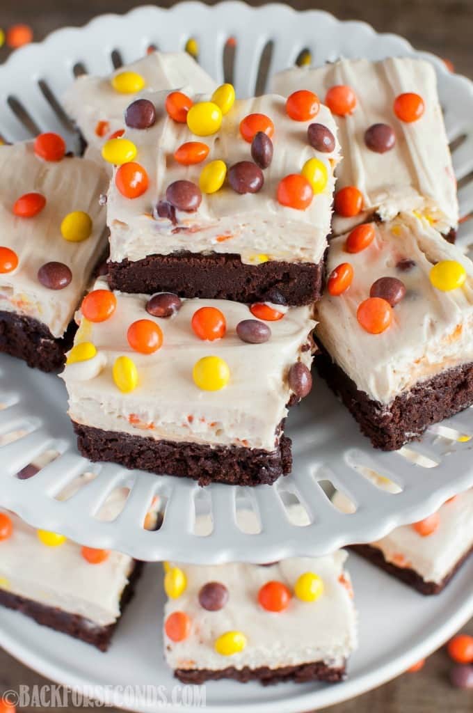 No Bake Reeses Pieces Peanut Butter Cheesecake Brownies  Back for Seconds