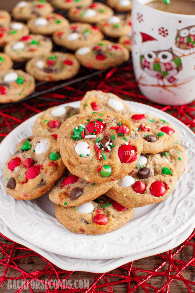 Peppermint M&M Christmas Cookies - Back for Seconds