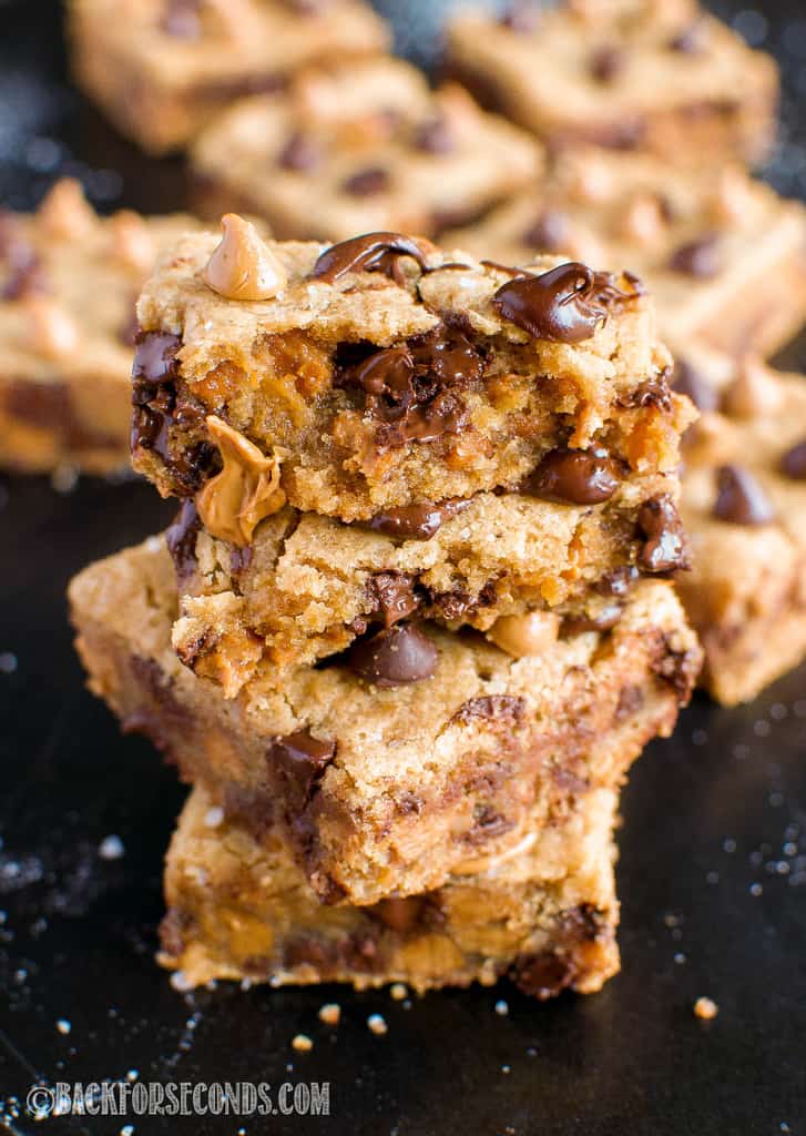 Salted Peanut Butter Chocolate Chip Cookie Bars - Back for Seconds